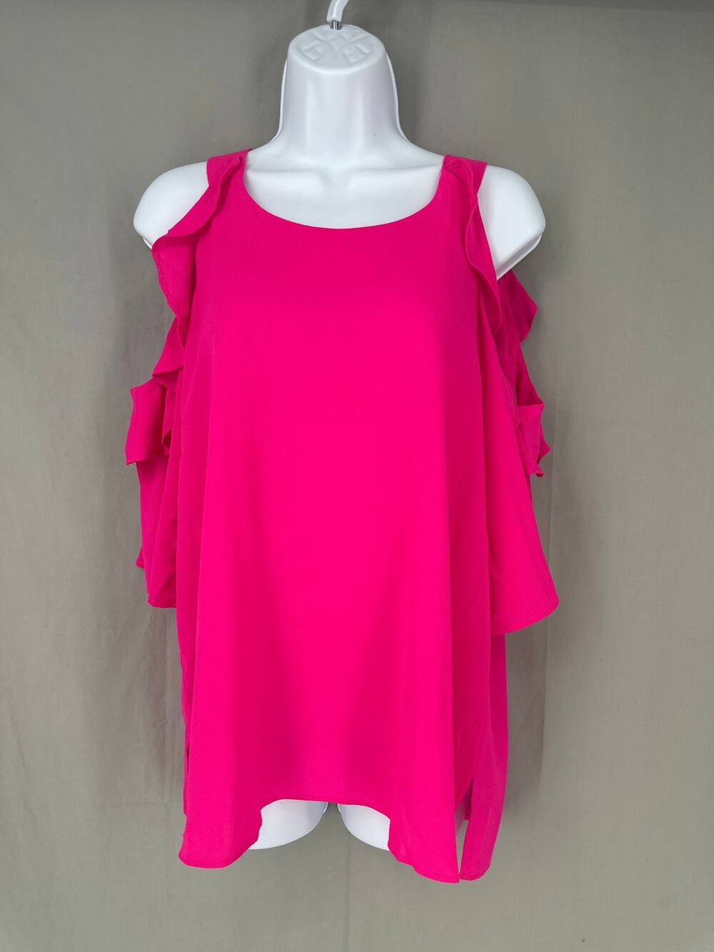 Umgee Top Womens Small Hot Pink Ruffle Cold Shoulder Party Y2K Bright Flowy